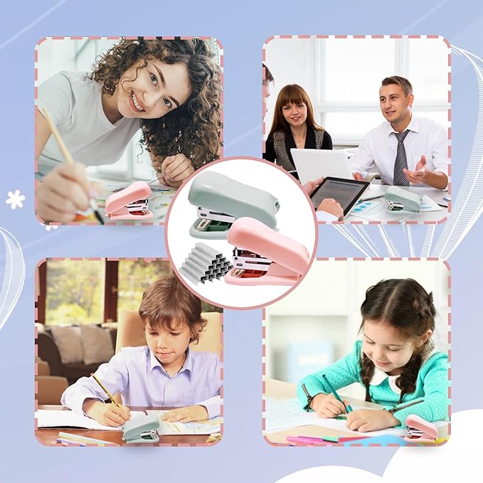 Mini Stapler with Staples & Remover, 25 Sheet Capacity, 2800 Standard Staples, Cute Pink & Green
