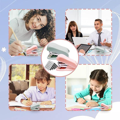Mini Stapler with Staples & Remover, 25 Sheet Capacity, 2800 Standard Staples, Cute Pink & Green
