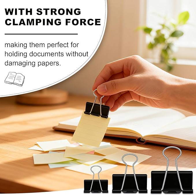 340 Pcs Paper Clips Binder Clips Set, Assorted Size Paperclips Binder Clips Large Medium & Small Size, Cute Office Supplies Set for School Supplies and Desk Essentials (Black)