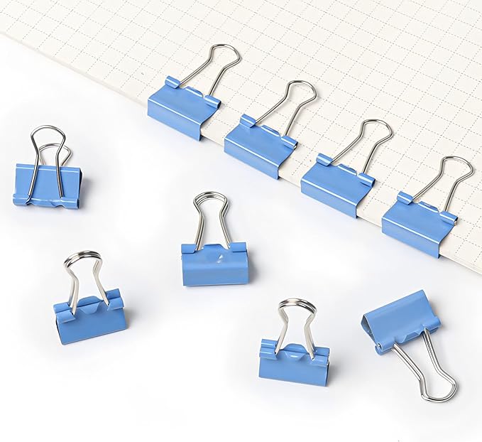 100 Pack Mini Blue Binder Clips 5/8 Inch (15 mm), Colored Little Paper Clamps, Small Tiny Micro Size Paper Clips for Office Home School Business 0.6"