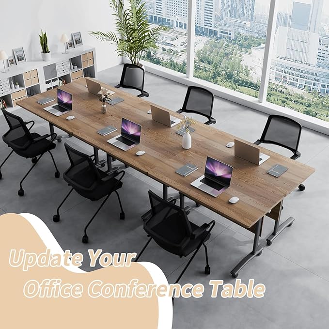 Folding Conference Room Table, Modern Conference Tables with Wheels, Large Rectangular Mobile Training Tables for Office Classroom, Foldable Modular Boardroom Seminar Table （8PCS 63in）