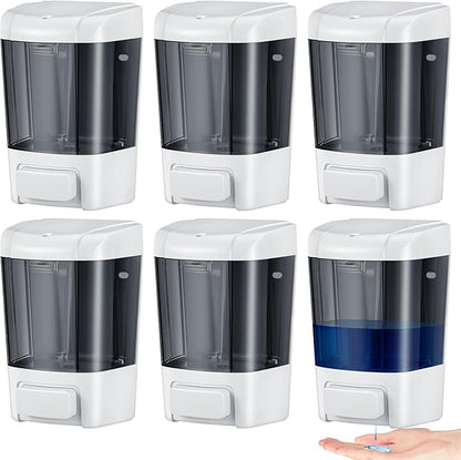 Hushee 6 Pcs Plastic Wall Mounted Soap Dispenser Commercial Manual Soap Dispenser Containers for Kitchen Shower Hotel