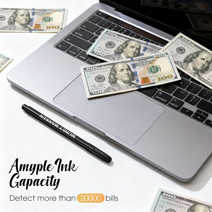 Counterfeit Money Detector Marker Pen, 3 Pack False Currency Checker Pack Easy to Use Fake Money Checker3 Times More Ink Upgraded Pen Tip