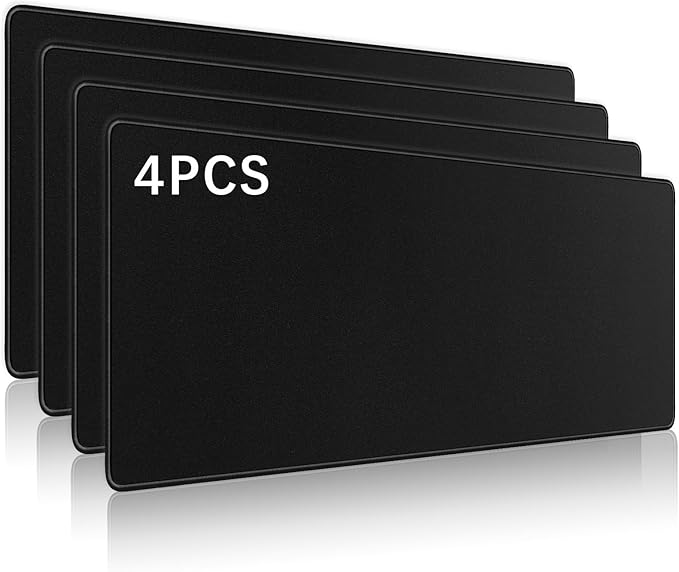 4 Pcs Large Gaming Mouse Pad Black 31.5x11.8 in,Extended Desk Keyboard Pad with Micro Weave Cloth, Edges Stitched Gaming Mouse Pad Pack for Office and Home Use