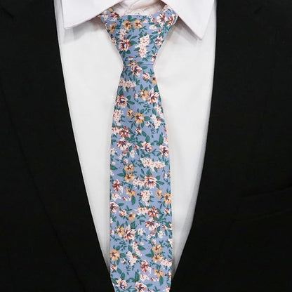 Cotton Floral Ties for Men 2.76" Men's Skinny Tie Linen Flower Printed Neck Tie for Wedding Dating Party