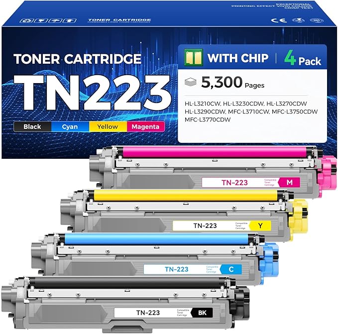TN223 Toner Cartridge Set 4-Pack Replacement for Brother TN-223 TN227 Compatible with Color HL-L3270CDW HL-L3210CW MFC-L3770CDW HL-L3290CDW MFC-L3750CDW L3710CW HL-L3230CDW L3230CDN Printer Ink Black