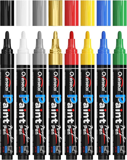 Overseas Acrylic Paint Markers Paint Pens - 8 Colors Permanent Markers Medium Tip, Water Based, Quick Drying, Waterproof, Assorted Colors Marker Pen for Metal, Rock, Wood, Plastic, Glass, Canvas