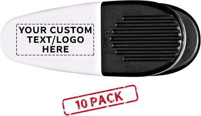 10 Magnetic Memo Holders Set - Customizable Text, Logo - Large Clip, Plastic - White Black