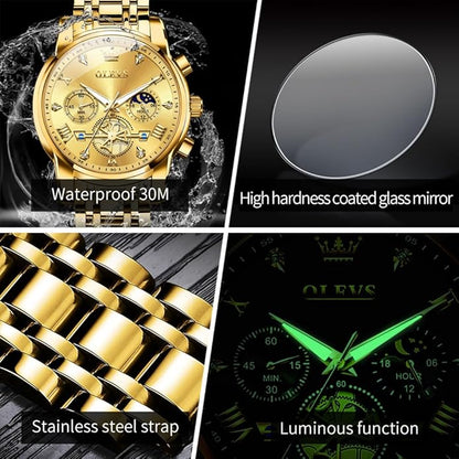 OLEVS Men Silver Watches,Men's Stainless Steel Chronograph Watch,Man Analog Quartz Big Face Male Watches Luxury Waterproof Roman Numeral Dress Diamond Relojes para Hombre