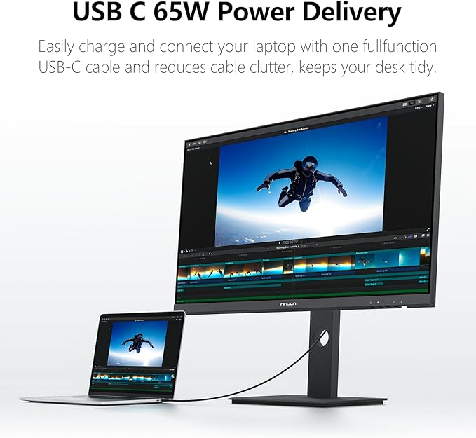 INNOCN 27 Inch 4K Monitor for MacBook Air/Pro, Mac mini PC, 3840 x 2160 LCD IPS Display, HDR400, USB C 65W, DP, HDMI, PC Monitor, 1.07B+ Colors, Built-in Speakers, Pivot Adjustable Stand, Black