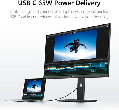INNOCN 27 Inch 4K Monitor for MacBook Air/Pro, Mac mini PC, 3840 x 2160 LCD IPS Display, HDR400, USB C 65W, DP, HDMI, PC Monitor, 1.07B+ Colors, Built-in Speakers, Pivot Adjustable Stand, Black