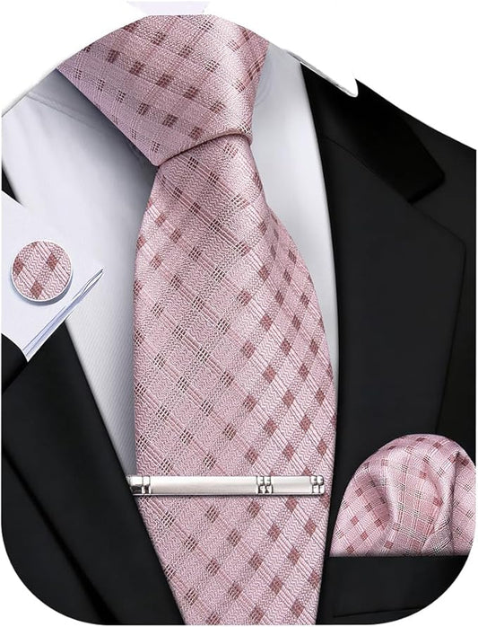 DiBanGu Mens Extra Long Tie 70inches Necktie and Pocktie Square Cufflinks Silk Ties for Tall Men with Tie Clip Wedding Party