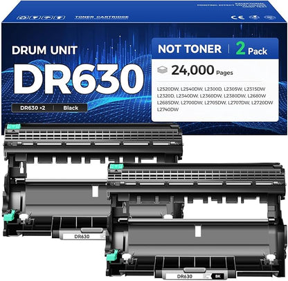DR630 Drum Unit (Not Toner) 2-Pack Printer Replacement Compatible for Brother DR-630 Imaging Drum HL-L2380DW HL-L2320D HL-L2340DW DCP-L2540DW MFC-L2700DW MFC-L2720DW HL-L2300D HL-L2360DW MFC-L2740DW