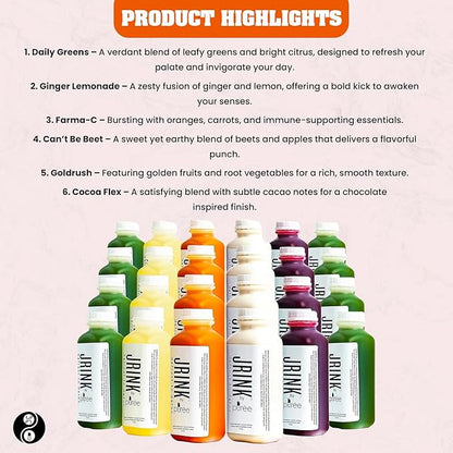 JRINK by Purée Intermediate Juice Cleanse, Cold Pressed Detox Drink with Organic 4 Day-Healthy Vegetable and Fruit Juice, Frozen Pressed Juice Cleanse, 24 Bottles, 16oz Each