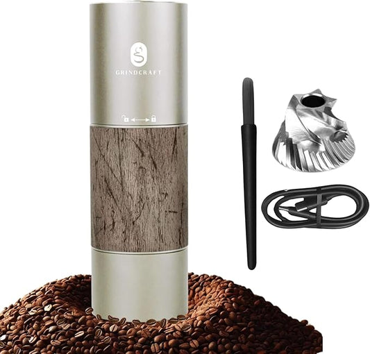 Electric Coffee Grinder, Premium Stainless Steel Burr Coffee Grinder, Espresso Grinder Electric, Portable Coffee Grinders; Coffee burr grinder for espresso machine, Travel, Camping (Brown)