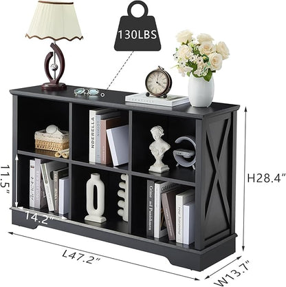 Book Shelf, 6 Cube Storage Organizer, 2-Tier Open Shelf Wooden Bookcase, Freestanding Wood Cube Storage Bookshelf for Bedroom, Living Room, Home Office (Black)