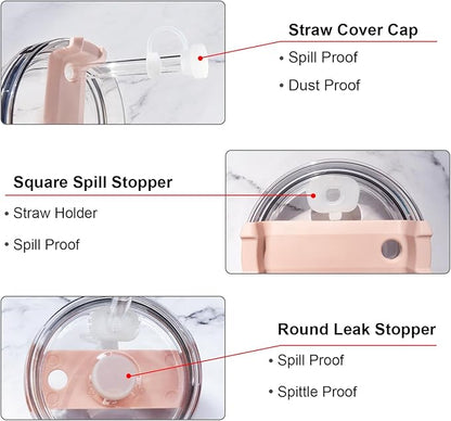 Straw Spill Stopper Cover Accessories for Stanley Cup 40 oz 30 oz Quencher, Tumbler Accessories of 6 Straw Replacement with Cleaning Brush, 4 Leak Sproof Plug, 2 Silicone Cover Cap for Stanley
