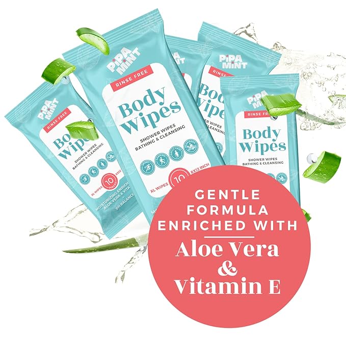 Body Wipes XL Shower Wipes Body Wipe for Adults Bathing, Traveling, Camping, Gym, Car, Elderly, Bedridden - Disposable Washcloths for Adults No Rinse 1 Box, Aloe 20 Pack (200 ct)