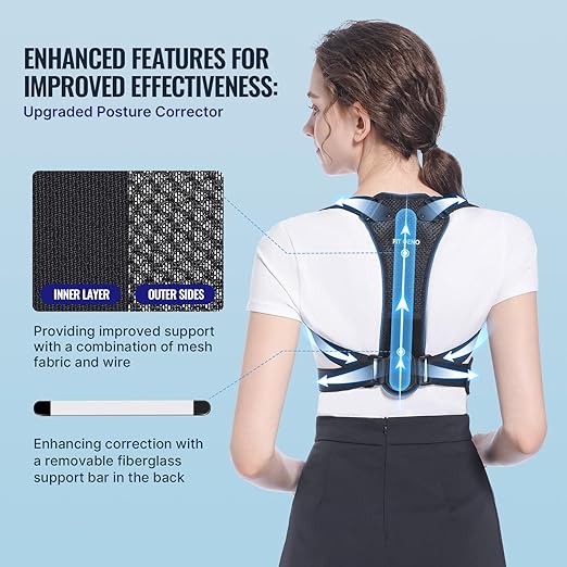 Fit Geno Posture Corrector for Petite Women and Men: Adjustable Upper Back Brace - Improve Posture Correct Hunchback Slouching Invisible Under Clothes (Medium)