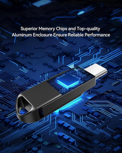 64GB USB C Flash Drive Dual USB 3.0 Thumb Drive Type-C & USB-A up to 110MB/S Metal UDP Waterproof Swivel Design Memory Stick for Phone Android Tablet iPhone 15/16 Computer PC and More Black
