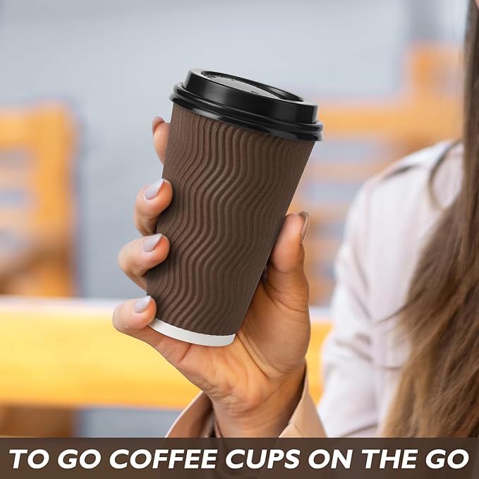 16 oz Coffee Cups with Lids 500 Pack, Disposable Coffee Cups with Lids, Insulated To Go Paper Coffee Cup for Hot Drinks