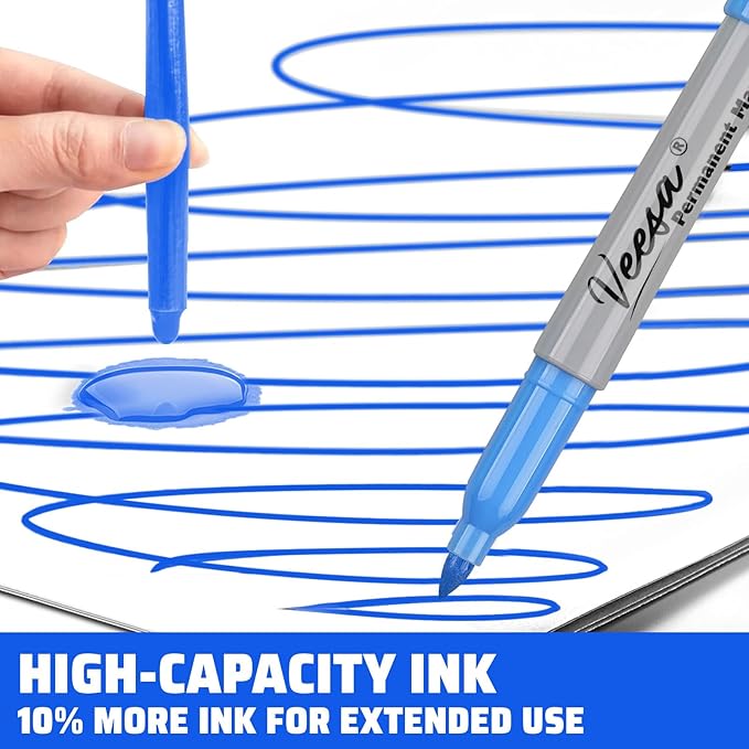 Permanent Markers Bulk,12 Assorted Colors, 60 Pack Fine Point Permanent Markers for Office, School, and Home Use