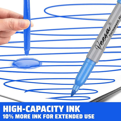 Permanent Markers Bulk,12 Assorted Colors, 60 Pack Fine Point Permanent Markers for Office, School, and Home Use