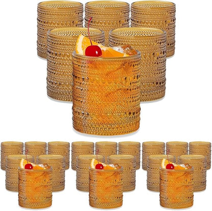 Kate Aspen Beaded Amber Drinking Glasses Set of 6-10 oz Vintage Glassware Jupiter Glasses, Cocktail Glass, Juice Glass, Water Cups Hostess Gift, Present, Gift for Newlyweds (Pack of 4)