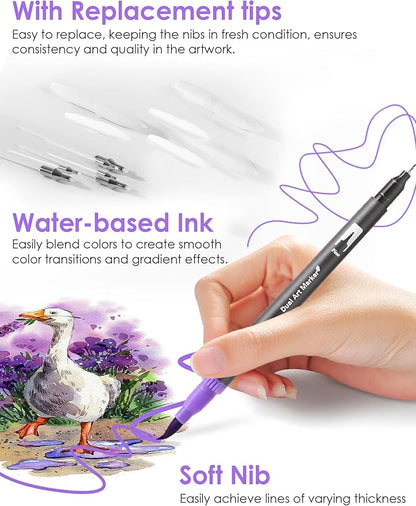 Art Markers Pens Dual Tip Markers Set with Fine & Brush Nib for Adult Coloring Book Christmas Gifts for Teens Calligraphy & Drawing Art Supplies Kit for Kids and Adults (72 Colors)