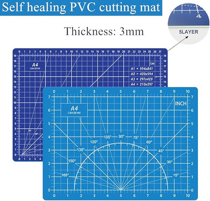 39 Pcs Rotary Cutter Set Blue - Quilting Kit incl. 45mm Fabric Cutter with 5 Extra Blades, A4 Cutting Mat, 2 Craft Knife Set, Quilting Ruler and Sewing Clips, Ideal for Crafting, Sewing, Patchworking