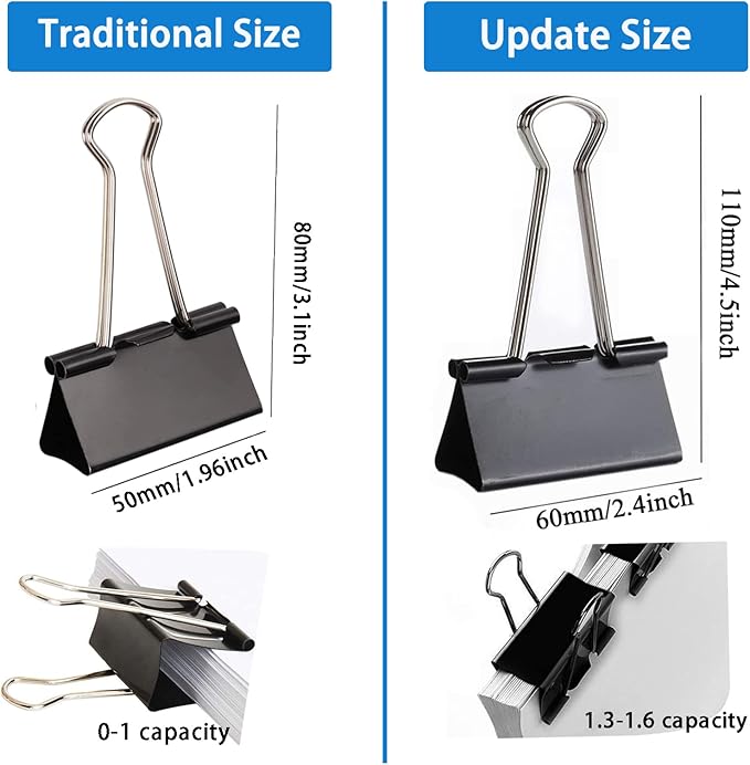 Extra Large Binder Clips 2.4 Inch (20 Pack), Upgrade Big Clips Paper Clamps for Office and Home Supplies, Black