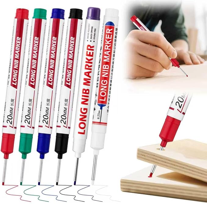 6 PCS Long Head Deep Hole Marker Pens,20mm Long Nib Marker, Longs Nose Markers, Waterproof Construction Markers Marking Tool,Permanent Markers Carpenter Ink marker Pens,Metal marking Pens