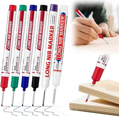 6 PCS Long Head Deep Hole Marker Pens,20mm Long Nib Marker, Longs Nose Markers, Waterproof Construction Markers Marking Tool,Permanent Markers Carpenter Ink marker Pens,Metal marking Pens