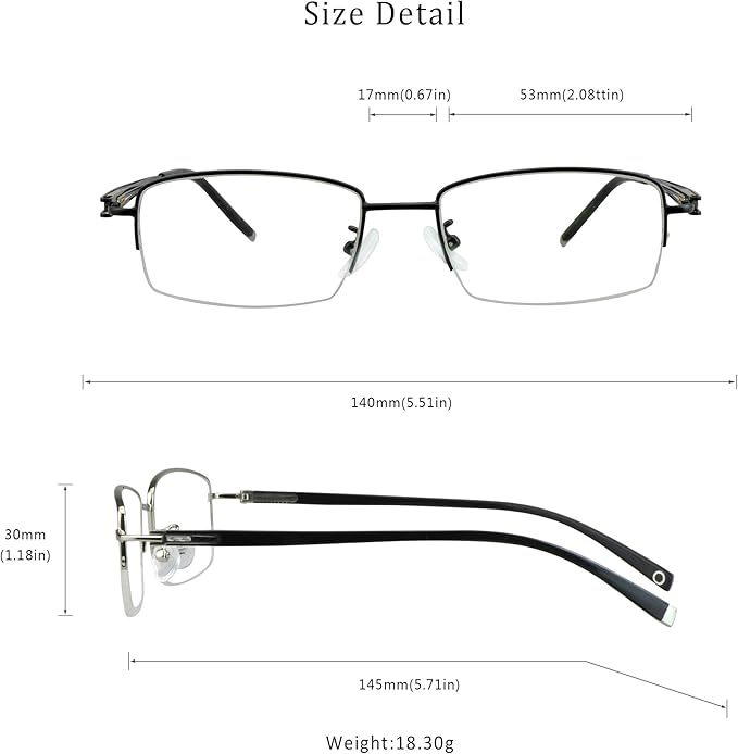 LifeArt Alloy Semi-Rimless Reading Glasses,Blue Light Blocking Glasses, Anti Eyestrain, Computer Gaming Glasses, TV Glasses for Men, Anti Glare (Black, +3.75 Magnification)