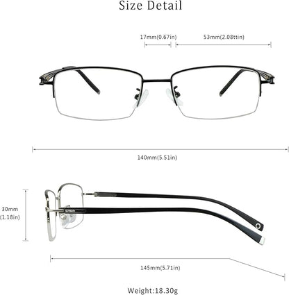 LifeArt Alloy Semi-Rimless Reading Glasses,Blue Light Blocking Glasses, Anti Eyestrain, Computer Gaming Glasses, TV Glasses for Men, Anti Glare (Black, +3.75 Magnification)