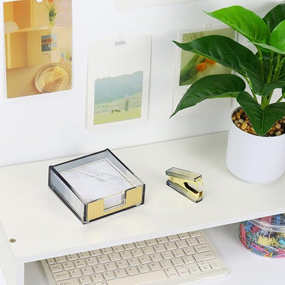 MultiBey Gradient Acrylic Sticky Note Holder & Staple Remover Set, Black to Clear Memo Pad Holder Dispenser with Staple Puller Office School Supplies
