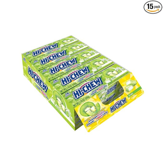HI-CHEW Kiwi Sticks, 15-Pack, Soft & Chewy Candy, 1.76oz Each, Bulk Candy Individually Wrapped - Made with Immensely Juicy Fruity Flavors