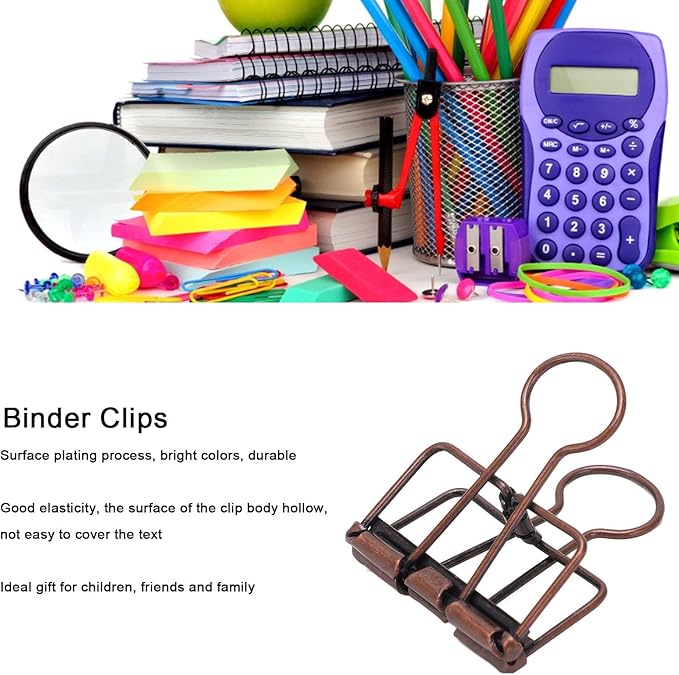 Clips 32mm Metal, 50 Pieces Strong Clamping Force, Hollow Design, Bronze - Assorted Sizes, Medium Shaped Paper Clips, Cute Office and School Supplies (Purple Bronze)