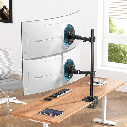 Vertical Dual Monitor Stand for Two 17-49'' Screens, Holds up to 44 lbs, WORLDLIFT Stacked Dual Monitor Mount with 31.7'' Long Pole, VESA 75/100mm