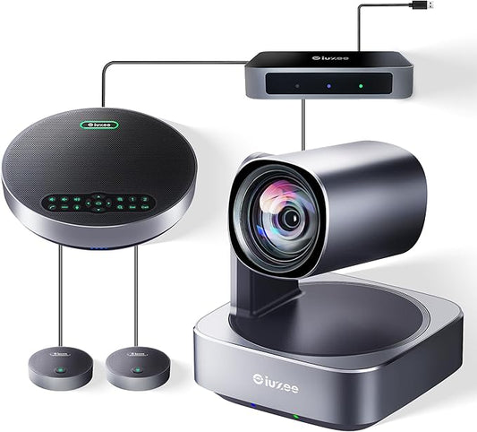 All-in-One PTZ 4K Video Conference Room Camera System with Bluetooth Speakerphone 2 Expansion mics 12X Optical Zoom HDMI Wide View Angle Lens Works with Zoom Webex for Large Meeting Room