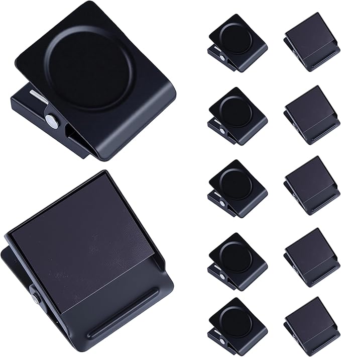 Magnetic Clips 1.5 inch, 12 Pack Heavy Duty Magnet Metal Clips for Hanging, Strong Magnet Clips for Whiteboard, Fridge, Classroom, Refrigerator, Black