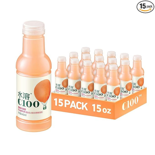 C100 Grapefruit Flavored Composite Juice Drink，100mg Vitamin C Per Bottle, 12% Real Fruit Juice, -15 fl oz, 445mL, 15 Pack