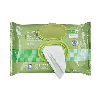 McKesson Flushable* Adult Wet Wipes XL – 48 Wipes (1 Pack of 48) – Aloe & Vitamin E, Plant-Based Cleansing Wipes, Scented, Extra Large
