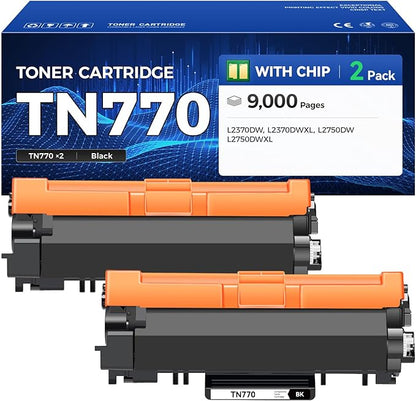 TN770 Toner Cartridge Black 2-Pack High Yield with chip Replacement for Brother TN-770 TN770 Toner Compatible with Brother HL-L2370DW HL-L2370DWXL MFC-L2750DW MFC-L2750DWXL Printer Ink All-in-One Copy