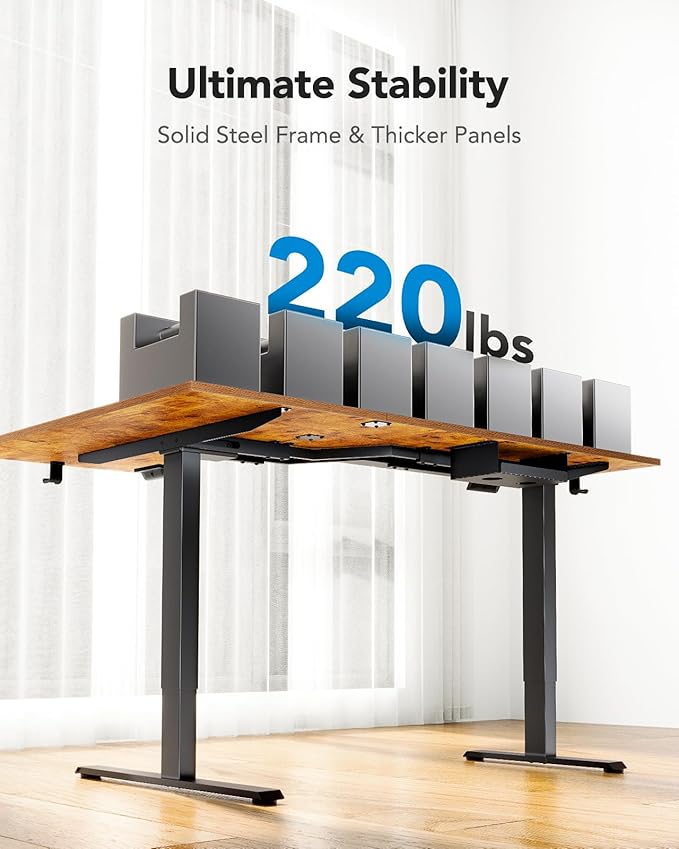 HUANUO 63x40 inch Dual Motor L Shaped Electric Standing Desk with 3 Preset Heights, Electric Height Adjustable Computer Table, 2 Hooks & Cable Tray, Raising Desk for Home Office, Vintage Brown