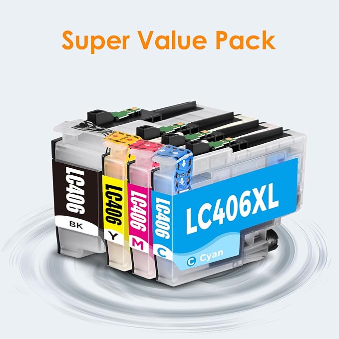 MFC-J4335DW LC406 LC406XL Ink Cartridges for Brother Printer LC 406 XL 406XL for MFC-J4335DW MFC-J5855DW MFC-J6555DW MFC-J4535DW MFC-J6955DW MFC-J4345DW MFC-J5955DW - High Yields 4 Pack
