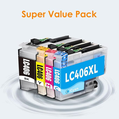 MFC-J4335DW LC406 LC406XL Ink Cartridges for Brother Printer LC 406 XL 406XL for MFC-J4335DW MFC-J5855DW MFC-J6555DW MFC-J4535DW MFC-J6955DW MFC-J4345DW MFC-J5955DW - High Yields 4 Pack