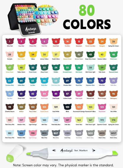 80 Colors Alcohol Markers with Free App, Dual Tip Art Marker with Kickstand Case for Artists Adults. Alcohol Based Markers for Coloring Painting Sketching and Drawing, Great Gift