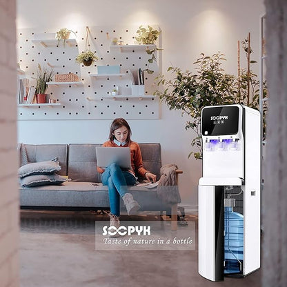 Self-Cleaning Bottom Load Water Cooler Dispenser for 5 Gallon Bottle 3 Temperature Settings Empty Bottle Alert Nightlight White