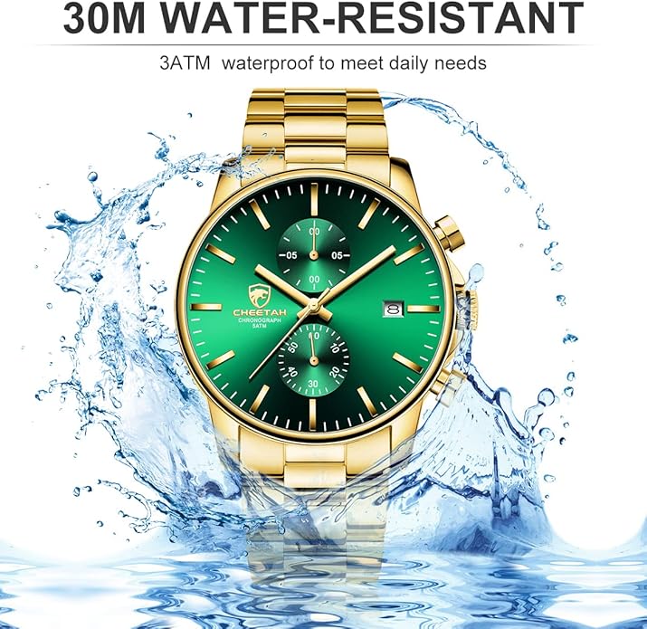 GOLDEN HOUR Fashion Business Mens Watches with Stainless Steel Waterproof Chronograph Quartz Watch for Men, Auto Date